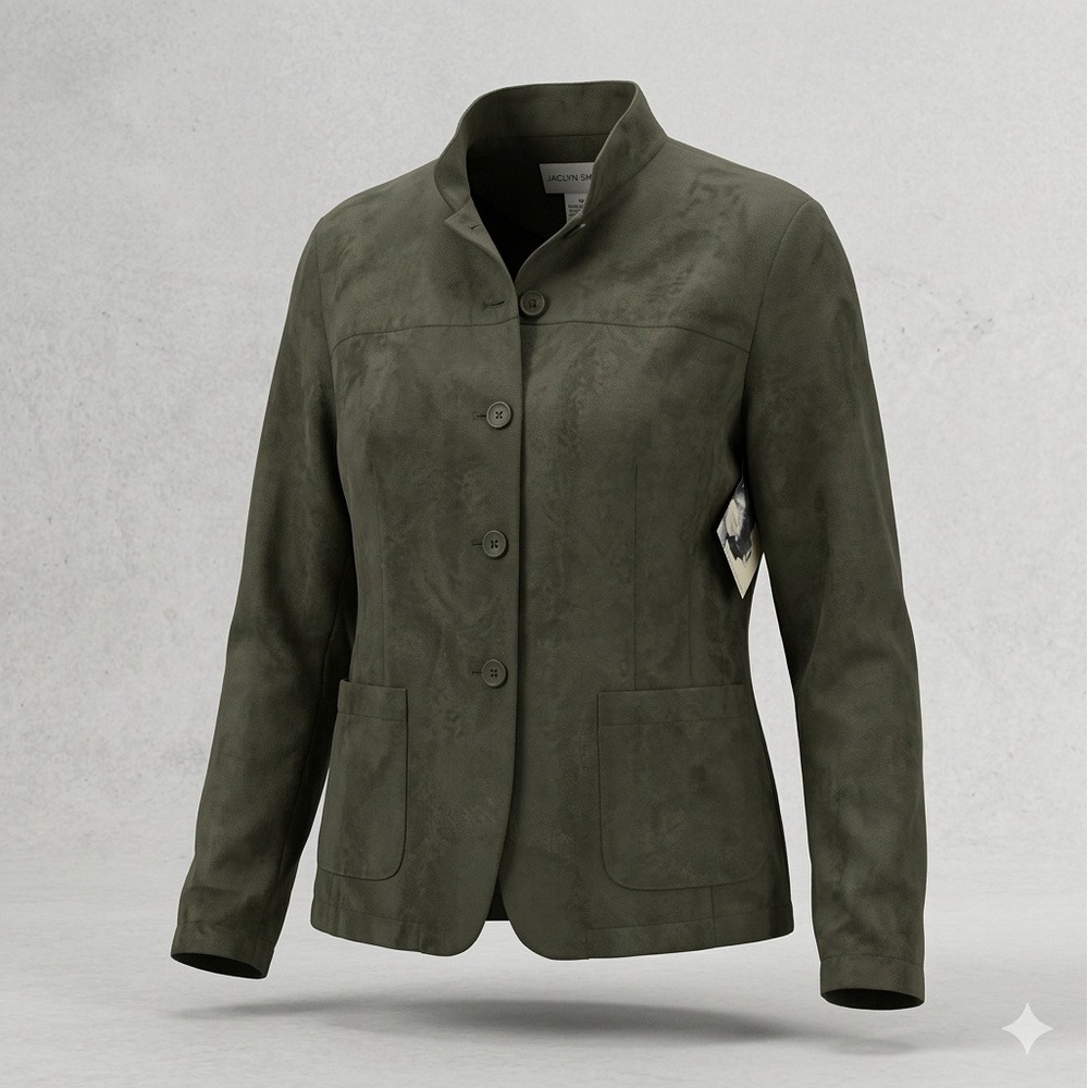 Jaclyn Smith Vintage Army Green Four Button Paisley Blazer. Size 12.